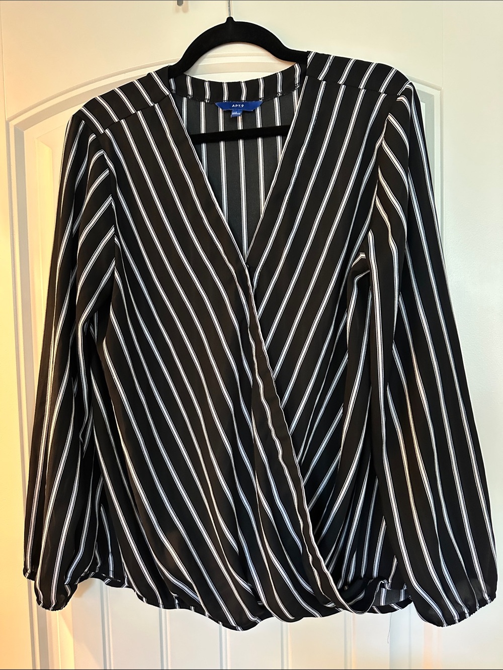 Apt. 9 Black and White Striped Surplice Blouse size large